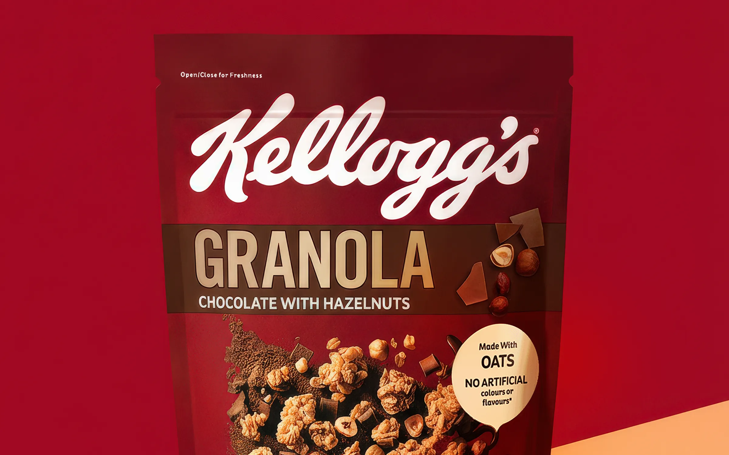 AI-generated close-up of a granola pack and its printing