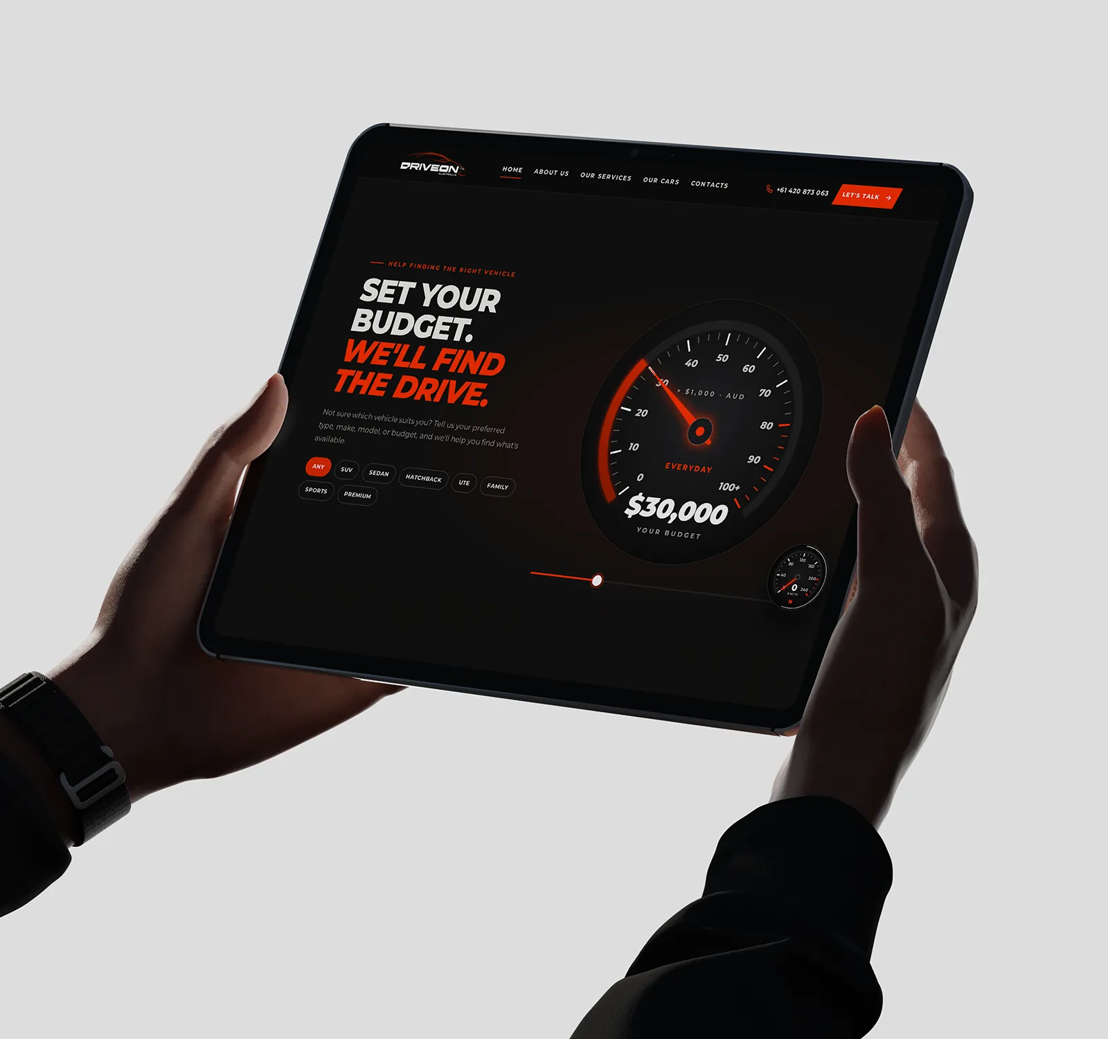 DriveOn website budget search on a tablet
