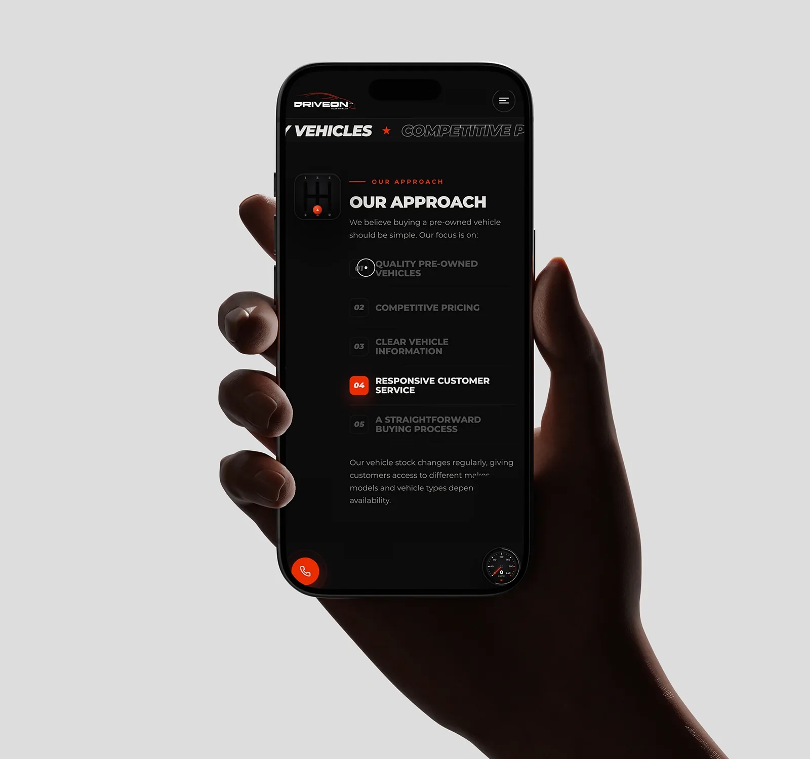 DriveOn website approach section on a mobile phone