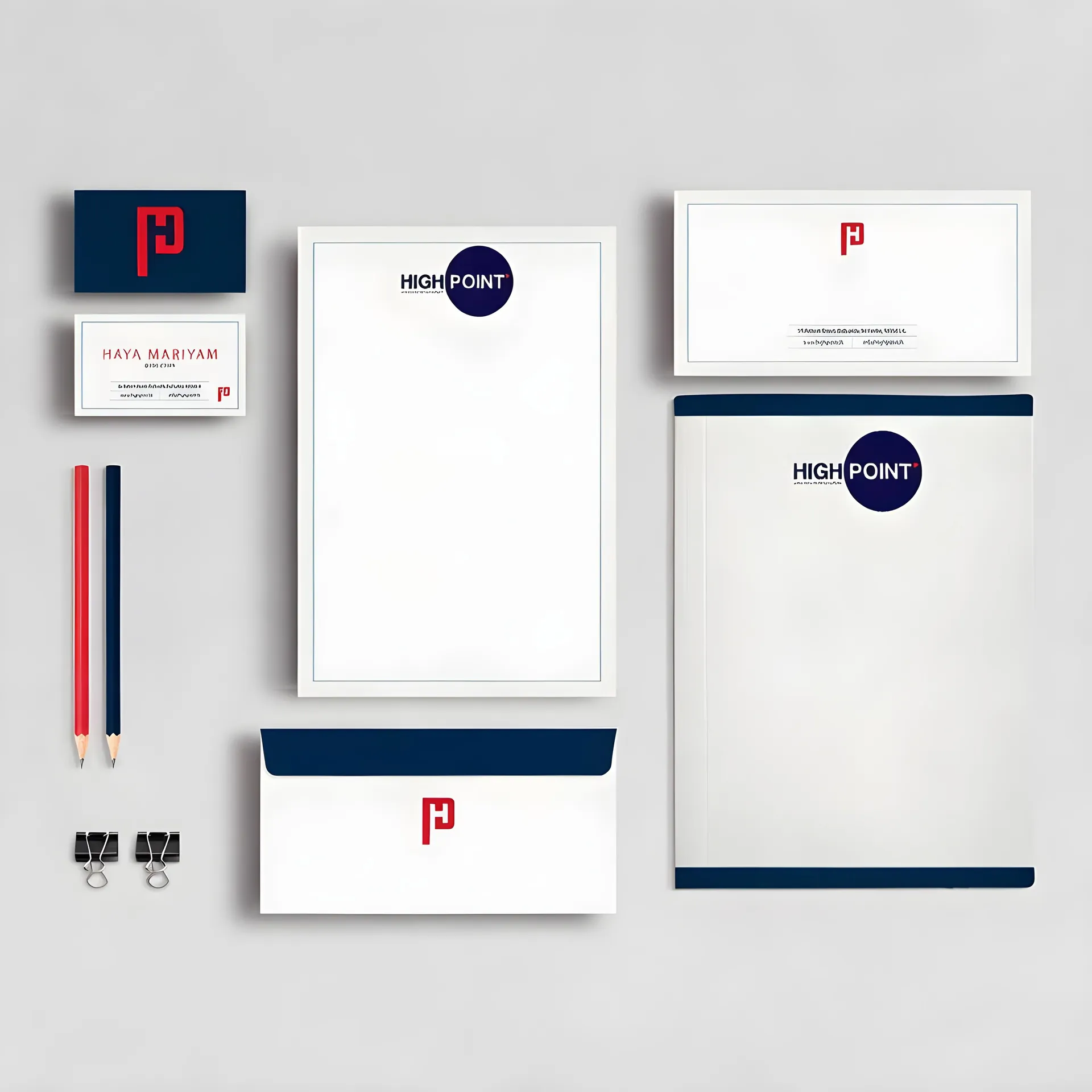 High Point stationery set with letterhead, envelopes and business cards